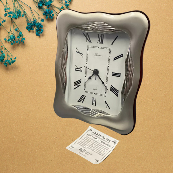 Florence Quartz Desk Clock Made in Italy Biffi SNC Milano Silver 925 Argento - Picture 1 of 6
